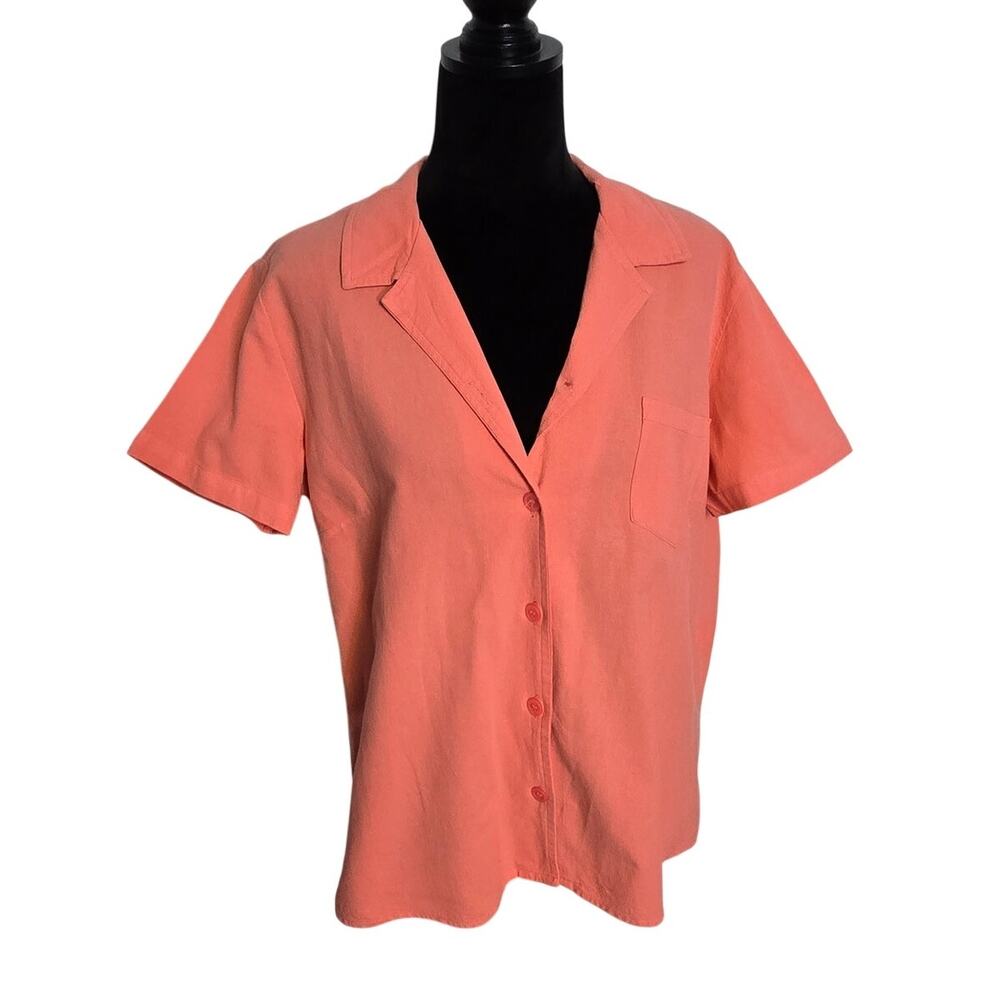White Stag Sugar Coral Button Up Shirt Womens L 100% Cotton Camp Pocket Top